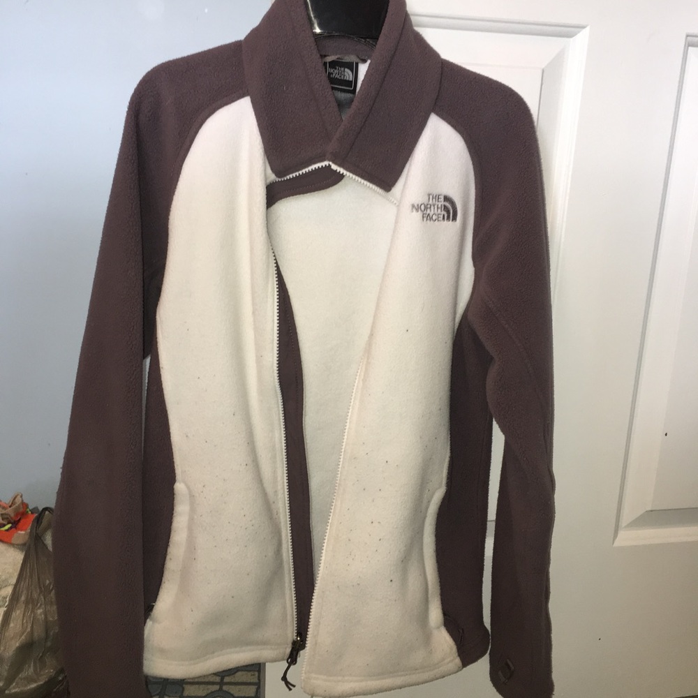 Grey and white womens north face jacket